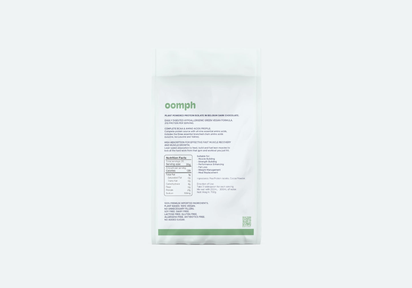 OOMPH Plant Powered Protein Isolate with Belgium Dark Chocolate 700g